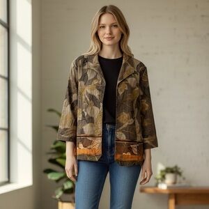 Coldwater Creek Women's Floral Jacket - Brown and Orange